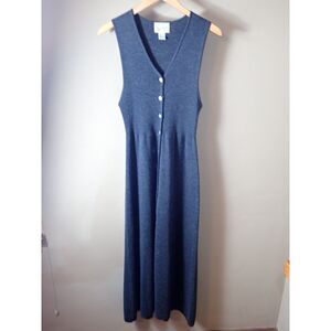 Christopher & Banks Sweater Maxi Dress Gray Button Front Long Sleeveless Size 8
